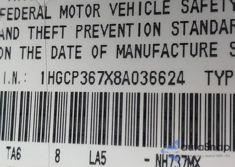 2008 Honda Accord 3.5 Ex z USA, uszkodzony, nr VIN 1HGCP367X8A036624